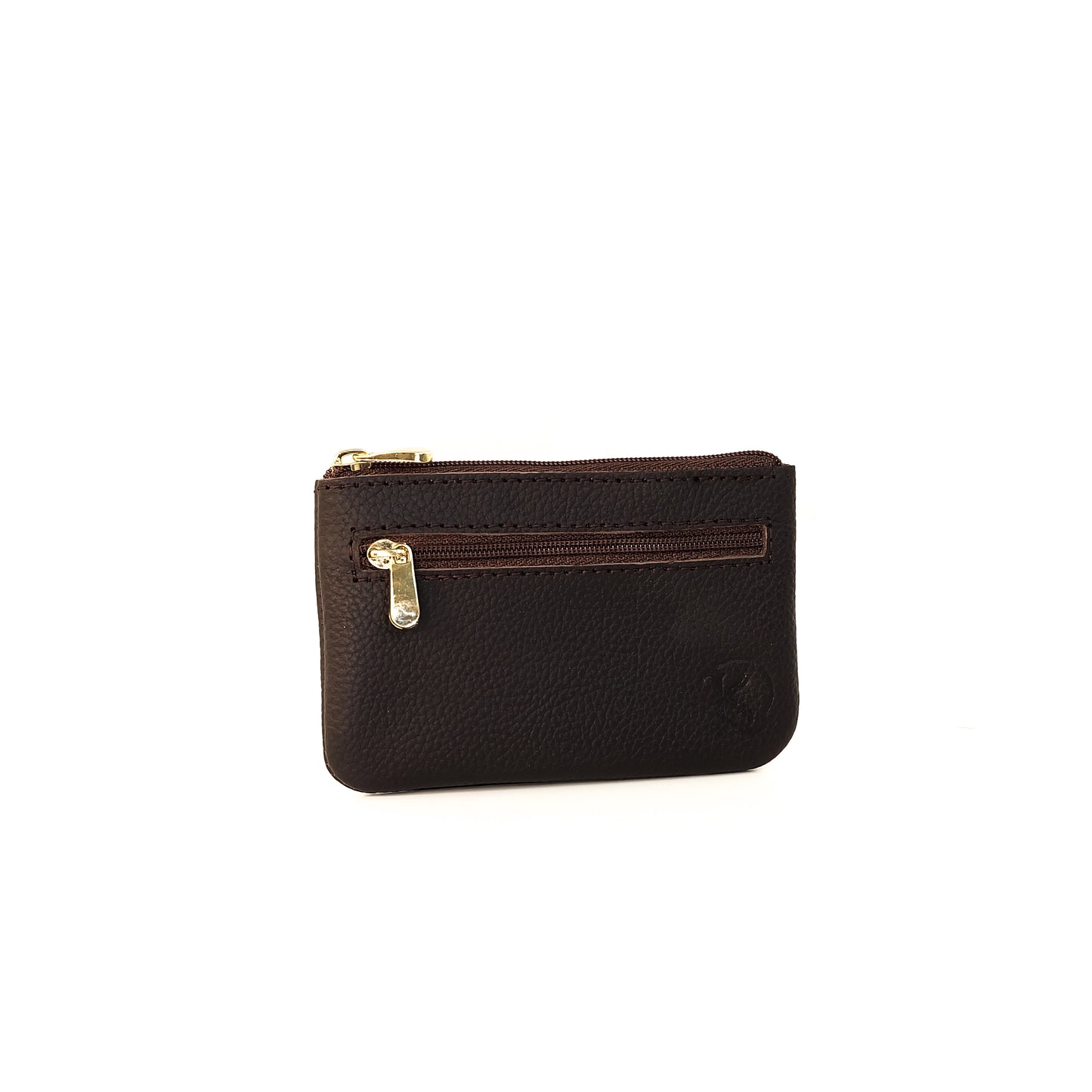 Alonso Double-Zipper Coin Pouch in Grained Dark Brown