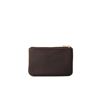 Alonso Double-Zipper Coin Pouch in Grained Dark Brown