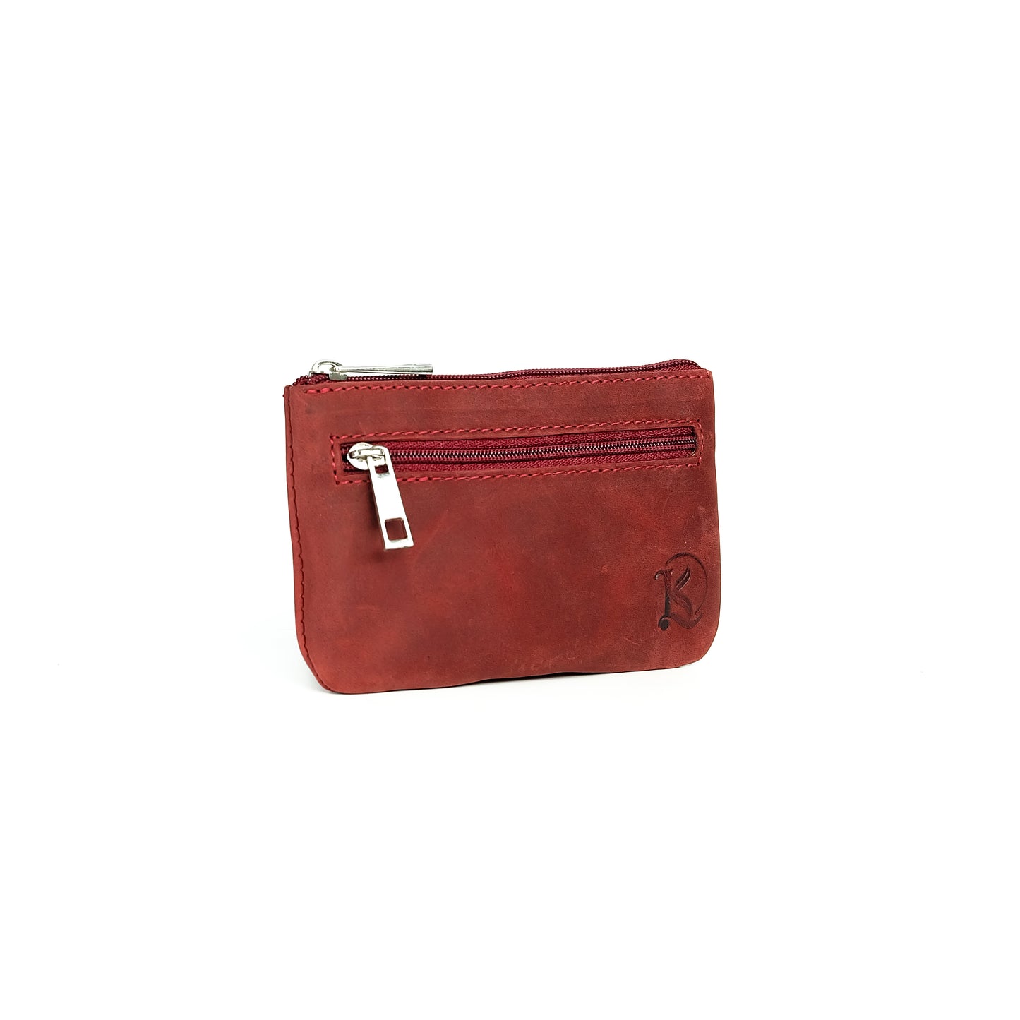 Alonso Double-Zipper Coin Pouch in Vintage Red
