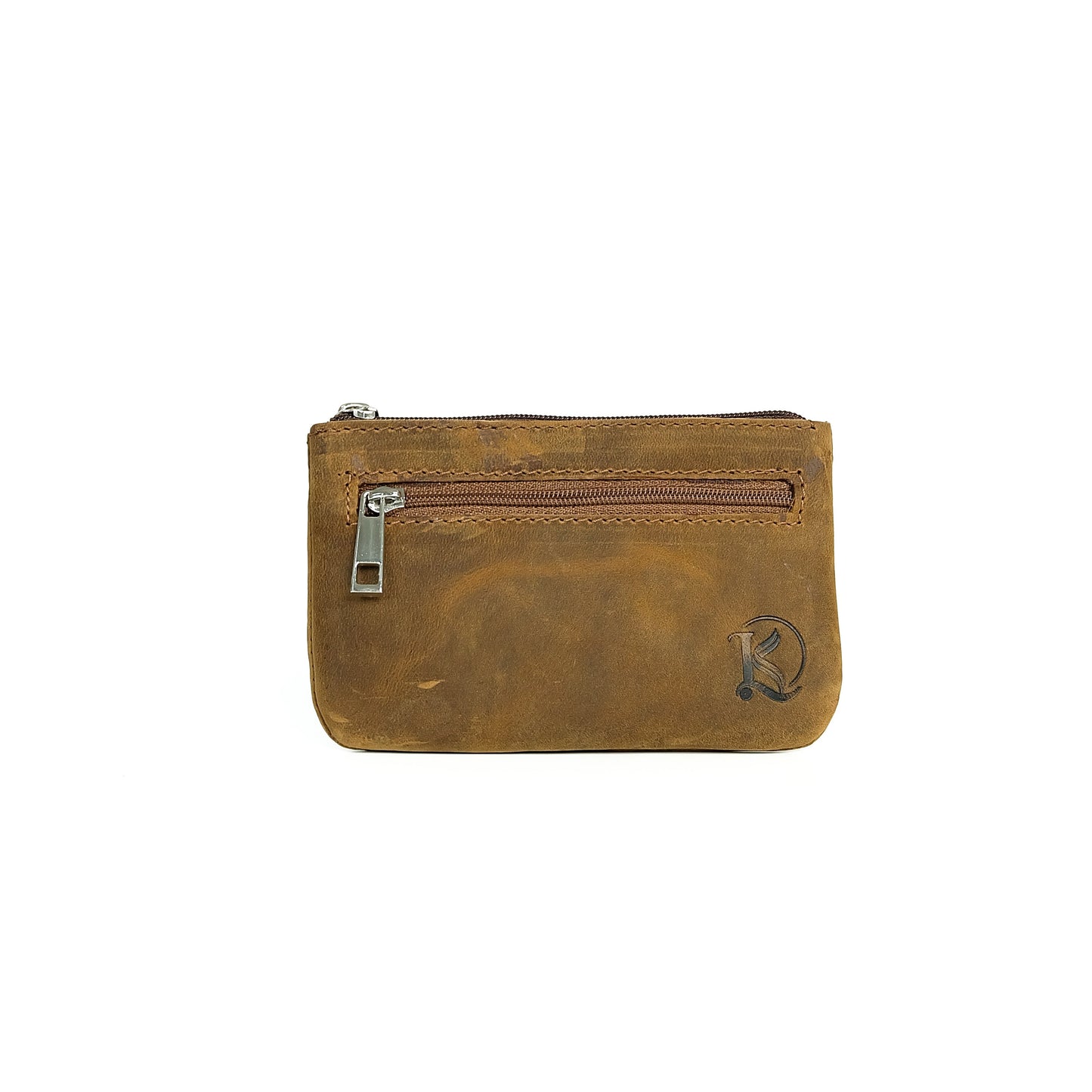 Alonso Double-Zipper Coin Pouch in Vintage Tan Version 1