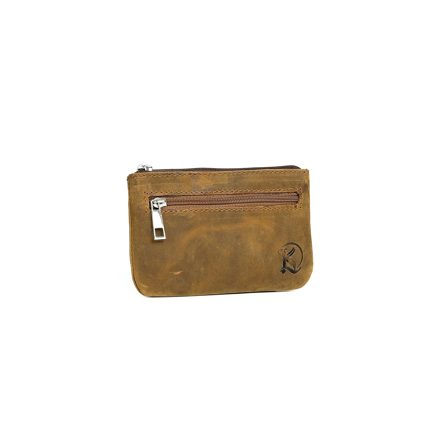 Alonso Double-Zipper Coin Pouch in Vintage Tan Version 1
