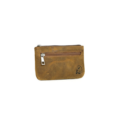 Alonso Double-Zipper Coin Pouch in Vintage Tan Version 1
