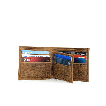 Isagani Bifold Wallet w/ Detachable Card Sleeve in Croco Vintage Tan - Genuine Leather