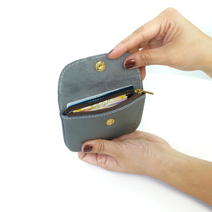 Andres Coin Pouch in Grained Gray - Genuine Leather