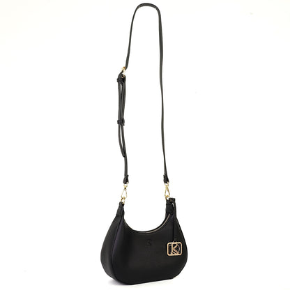 SOL Crescent Hobo Bag in Black w/ LOGO - PU Leather