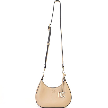 SOL Crescent Hobo Bag in Sand w/ LOGO - PU Leather