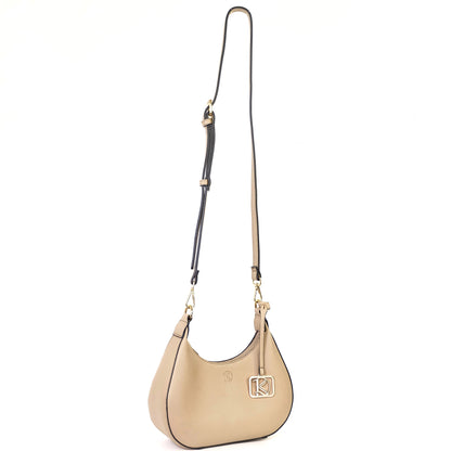 SOL Crescent Hobo Bag in Sand w/ LOGO - PU Leather