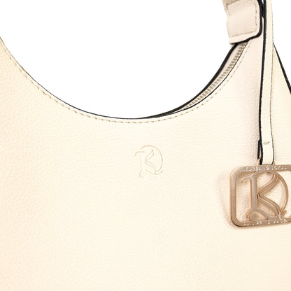 SOL Crescent Hobo Bag in Chalk w/ LOGO - PU Leather
