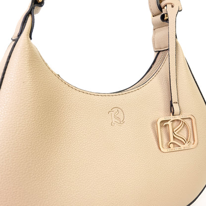 SOL Crescent Hobo Bag in Sand w/ LOGO - PU Leather