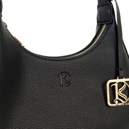 SOL Crescent Hobo Bag in Black w/ LOGO - PU Leather