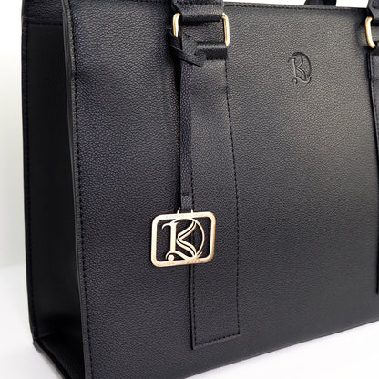 AMIRA 2.0 Laptop Tote Bag in New Grained Black(Gold Hardware) - PU Leather