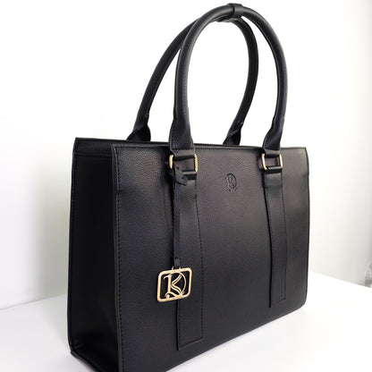 AMIRA 2.0 Laptop Tote Bag in New Grained Black(Gold Hardware) - PU Leather