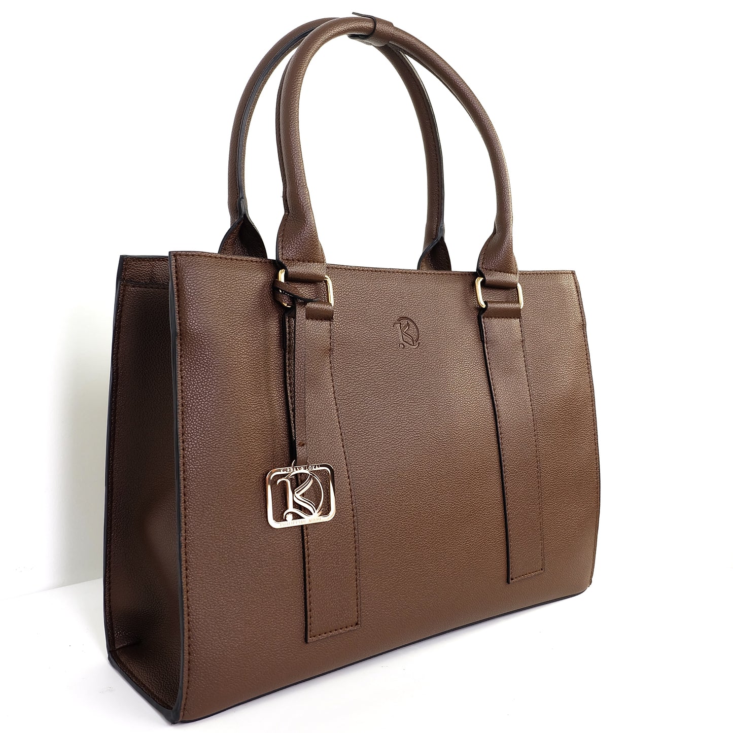AMIRA 2.0 Laptop Tote Bag in New Grained Choco (Silver Hardware) - PU Leather