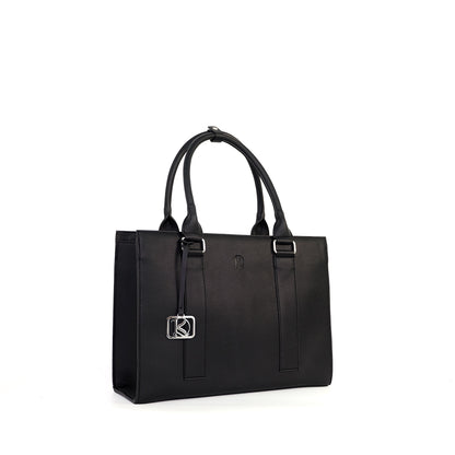 AMIRA 2.0 Laptop Tote Bag in New Grained Black(Silver Hardware) - PU Leather