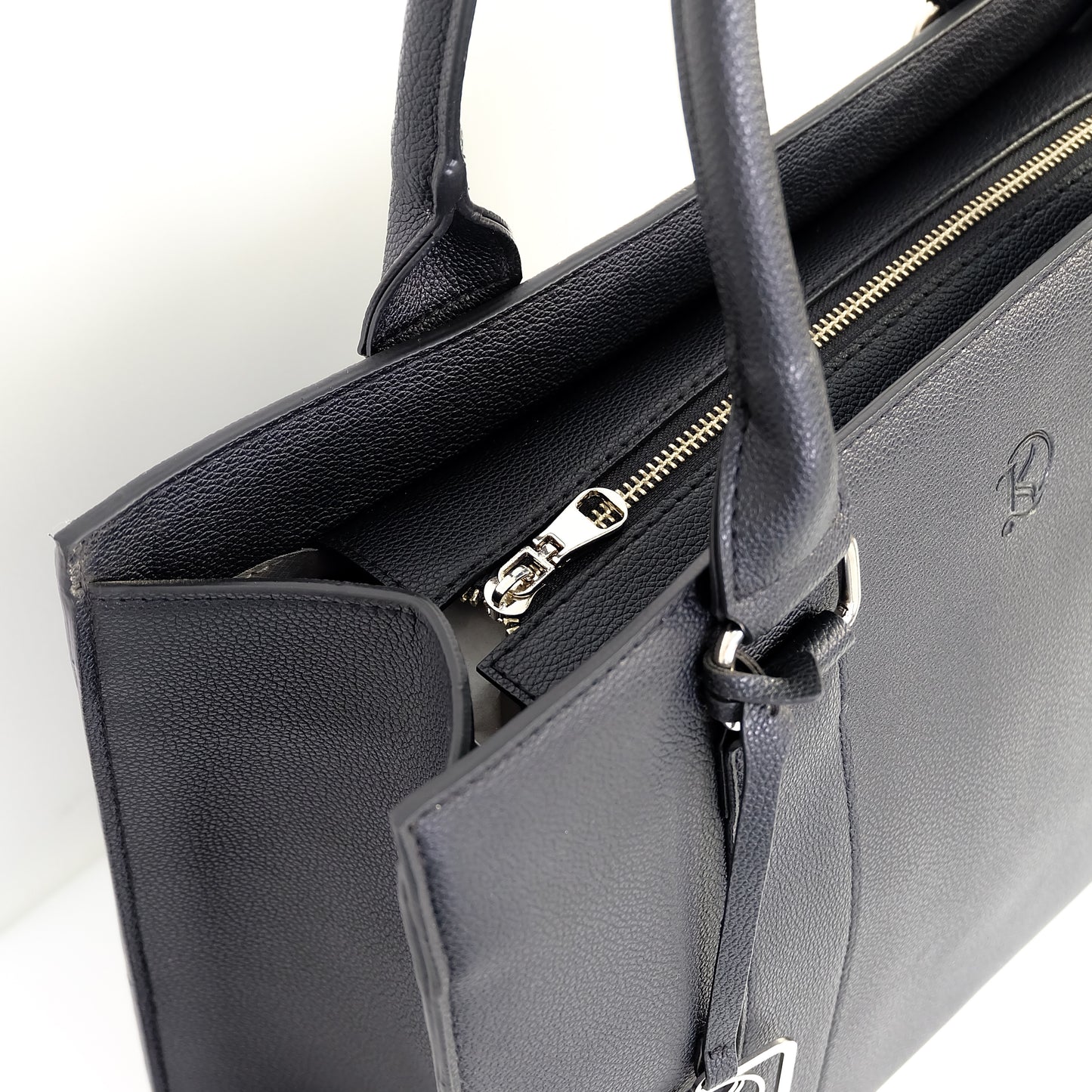 AMIRA 2.0 Laptop Tote Bag in New Grained Black(Silver Hardware) - PU Leather