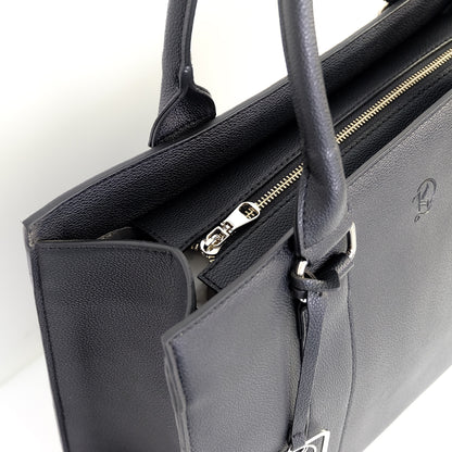AMIRA 2.0 Laptop Tote Bag in New Grained Black(Silver Hardware) - PU Leather
