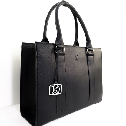 AMIRA 2.0 Laptop Tote Bag in New Grained Black(Silver Hardware) - PU Leather