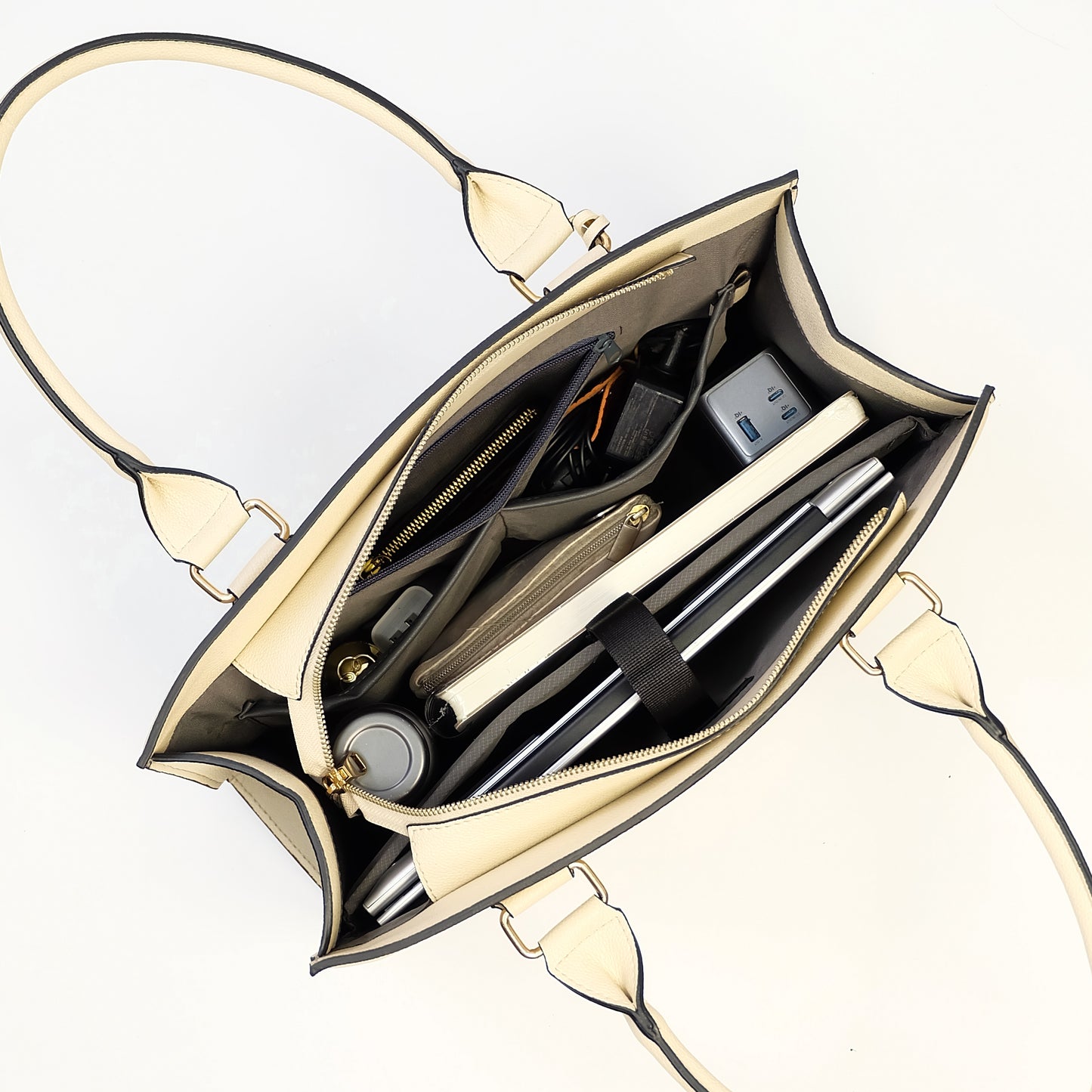 AMIRA 2.0 Laptop Tote Bag in Grained Sand (Gold Hardware) - PU Leather