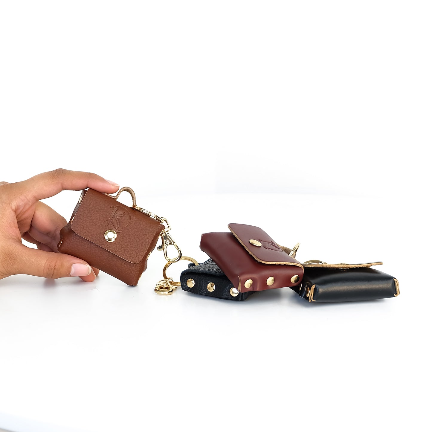 Selene Coin Purse with Hook in Strawberry White - Genuine Leather