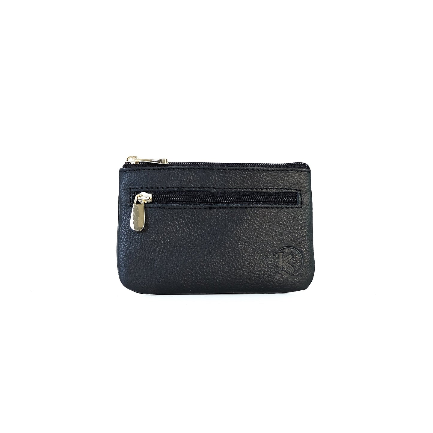 Alonso Double-Zipper Coin Pouch in Grained Black