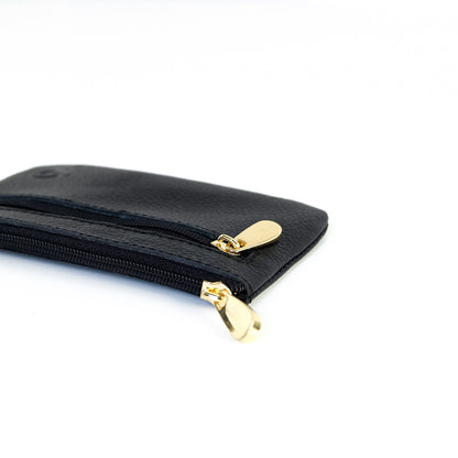 Alonso Double-Zipper Coin Pouch in Grained Black