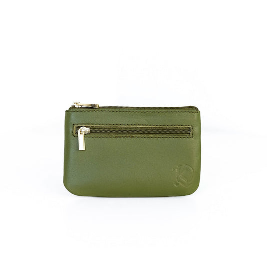 Alonso Double-Zipper Coin Pouch in Grained Army Green Version 2