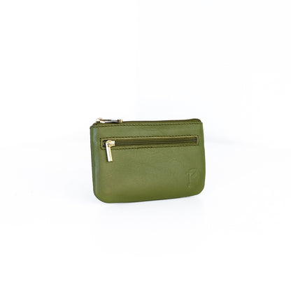 Alonso Double-Zipper Coin Pouch in Grained Army Green Version 2