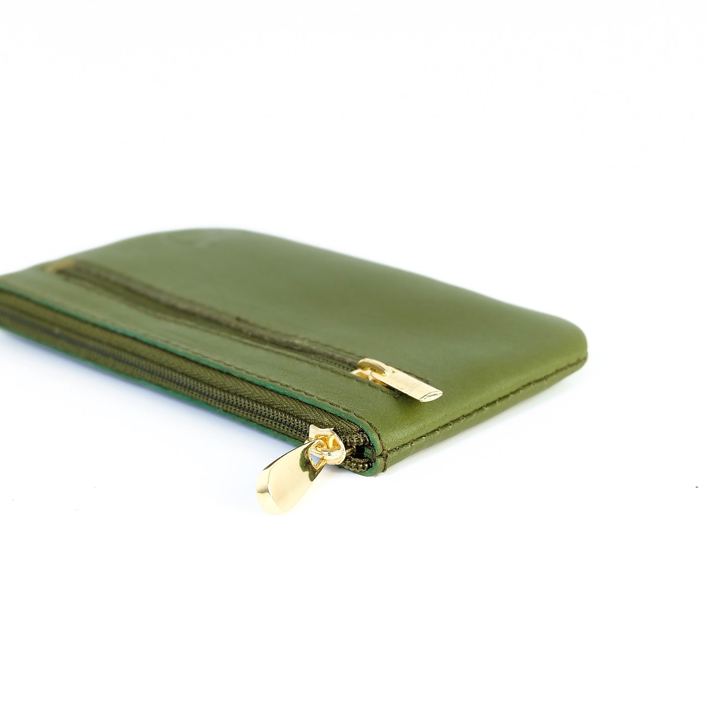Alonso Double-Zipper Coin Pouch in Grained Army Green Version 2