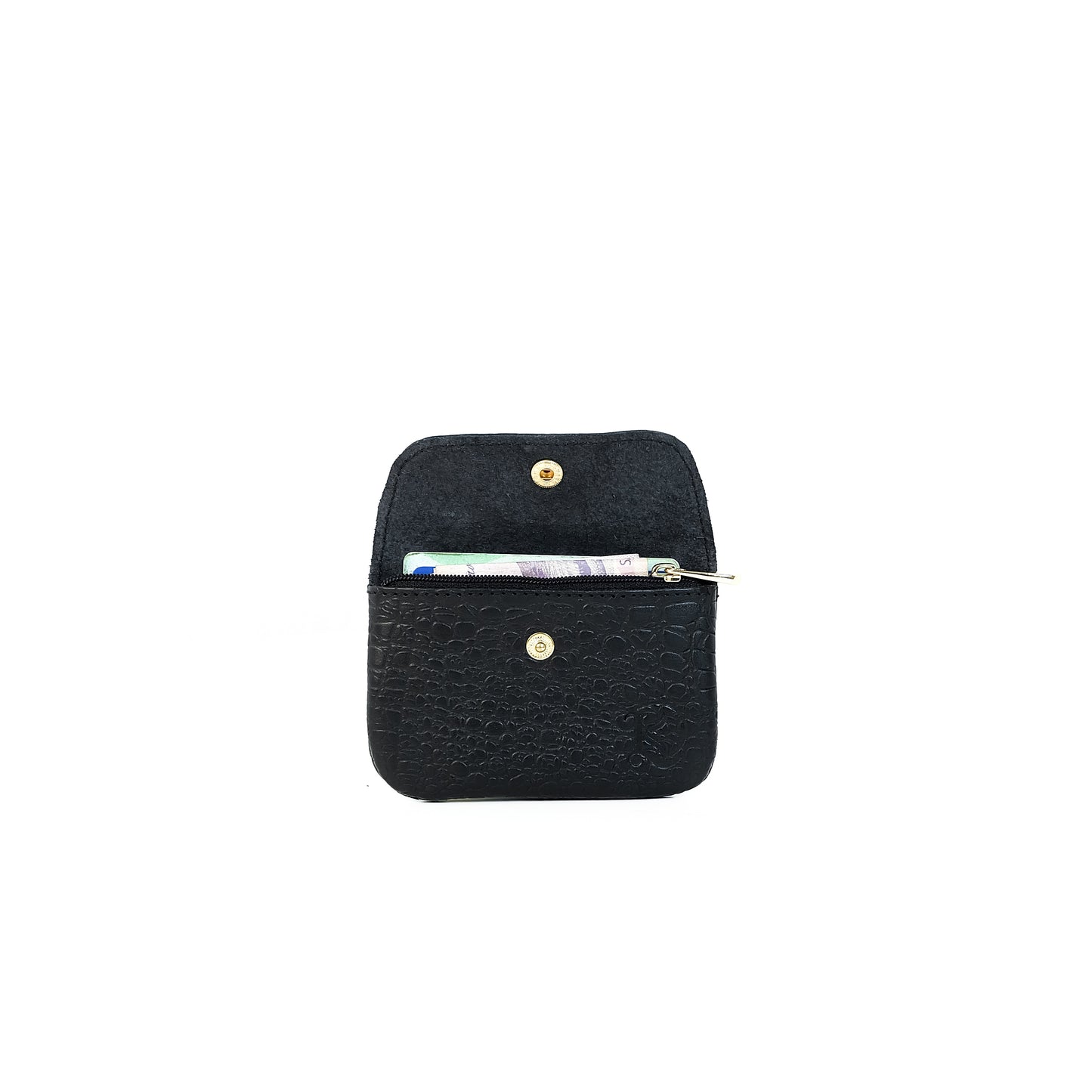 Andres Coin Pouch in Croco Black - Genuine Leather