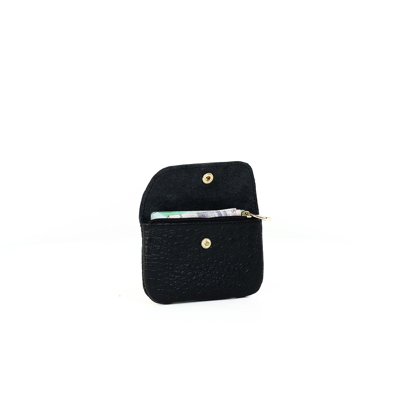 Andres Coin Pouch in Croco Black - Genuine Leather