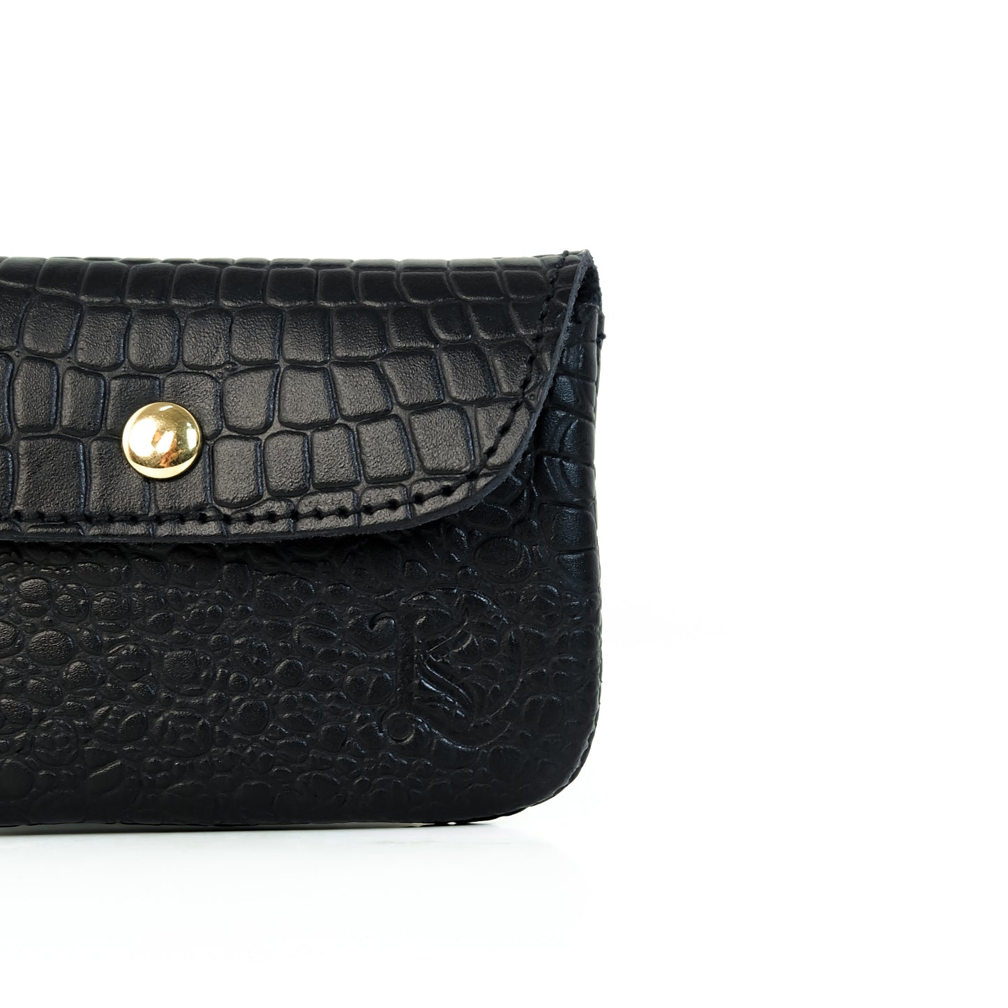 Andres Coin Pouch in Croco Black - Genuine Leather