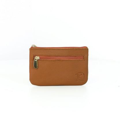 Alonso Double-Zipper Coin Pouch in Grained Light Tan
