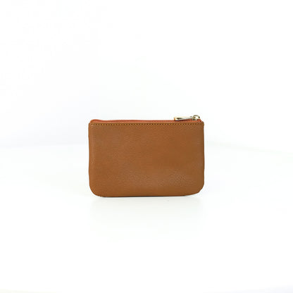Alonso Double-Zipper Coin Pouch in Grained Light Tan