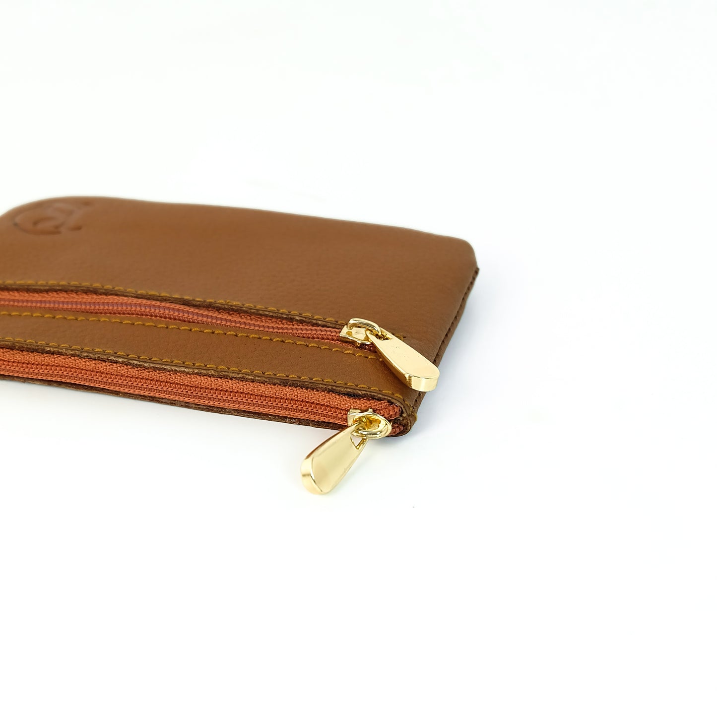Alonso Double-Zipper Coin Pouch in Grained Light Tan