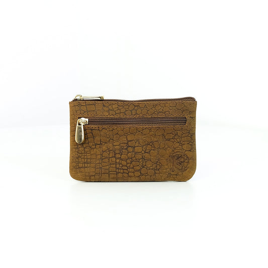 Alonso Double-Zipper Coin Pouch in Vintage Croco Light Tan