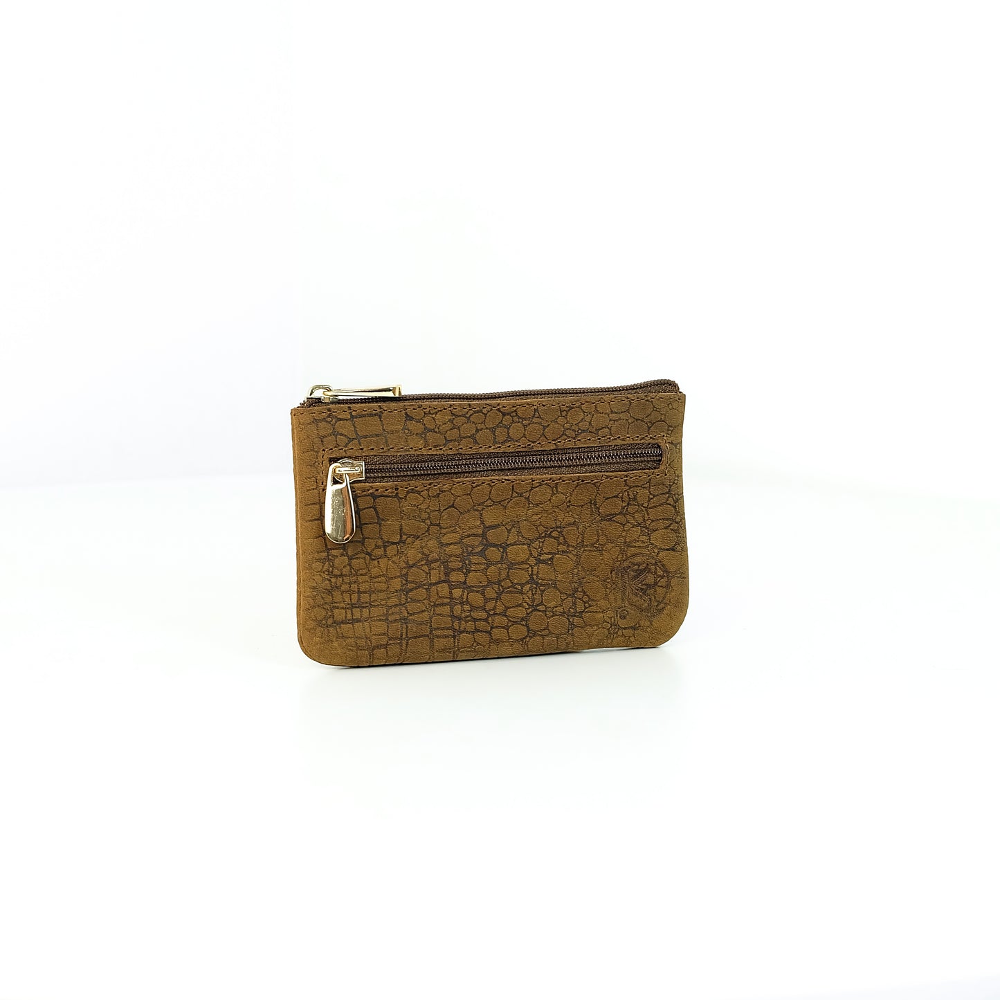 Alonso Double-Zipper Coin Pouch in Vintage Croco Light Tan