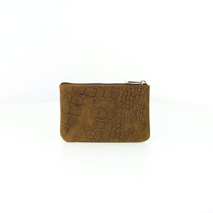 Alonso Double-Zipper Coin Pouch in Vintage Croco Light Tan
