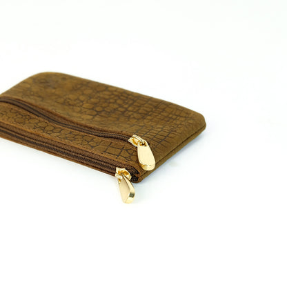 Alonso Double-Zipper Coin Pouch in Vintage Croco Light Tan