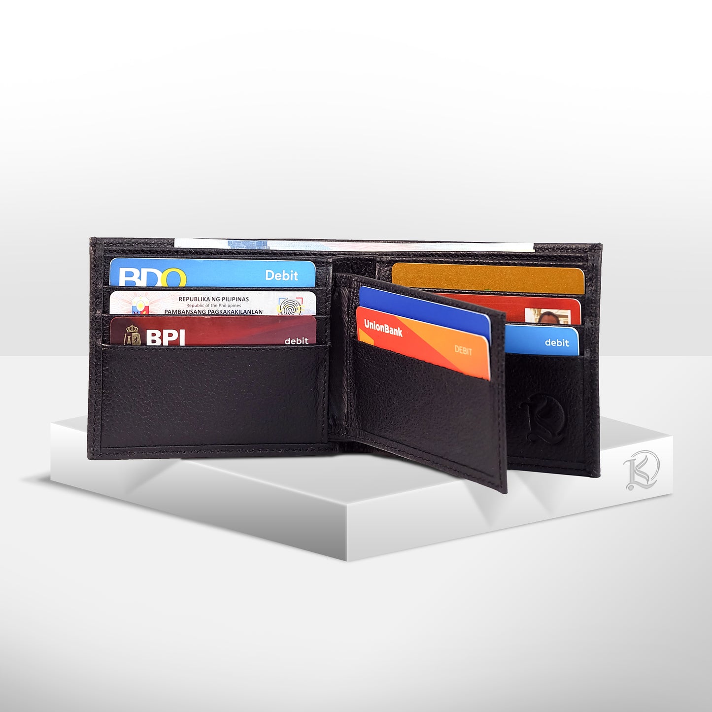 Isagani Bifold Wallet w/ Detachable Card Sleeve in Grained Black - Genuine Leather