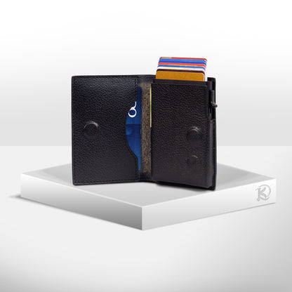 Bagani Card Holder in Grained Black - Genuine Leather w/ RFID Blocker