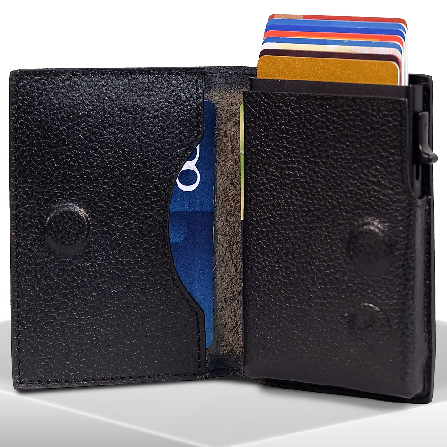 Bagani Card Holder in Grained Black - Genuine Leather w/ RFID Blocker