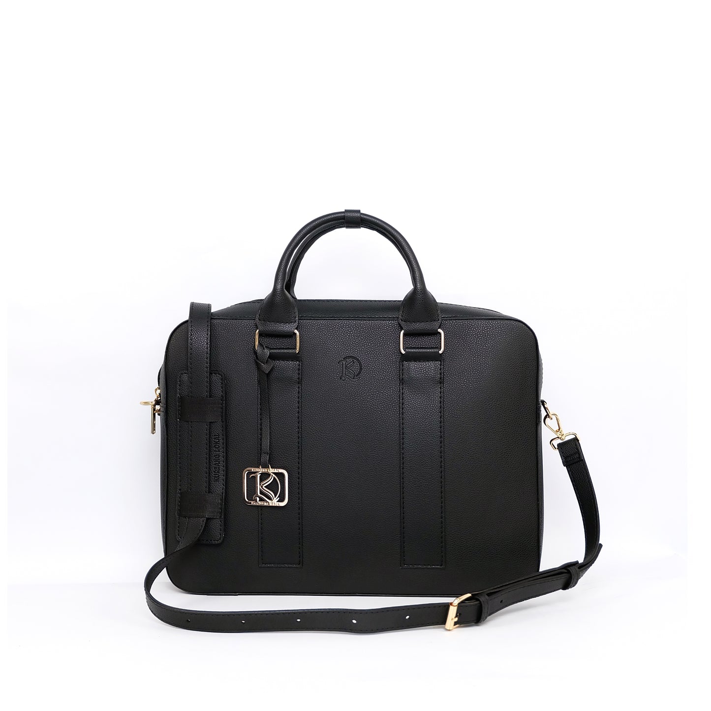 RAJAH Laptop Bag in Grained Black (Gold Hardware) - PU Leather