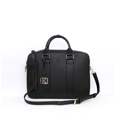 RAJAH Laptop Bag in Grained Black (Gold Hardware) - PU Leather
