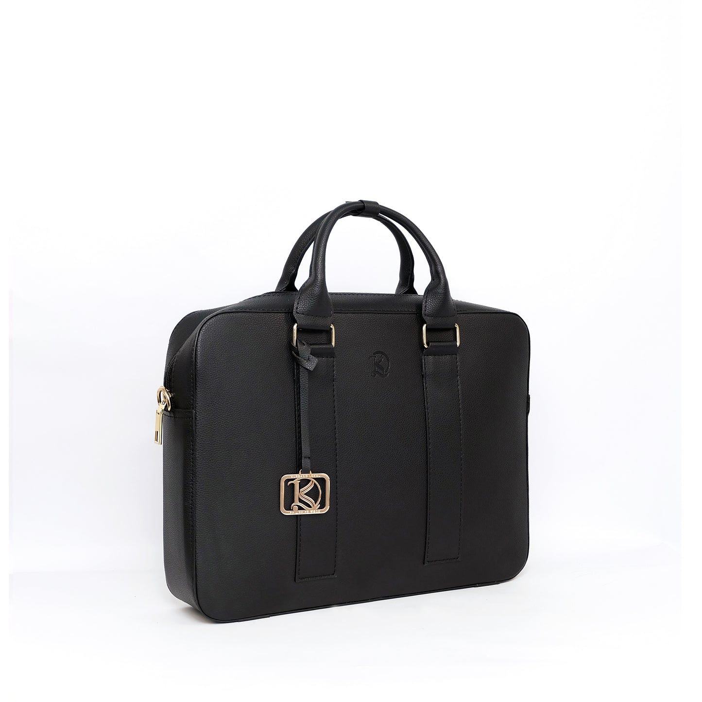 RAJAH Laptop Bag in Grained Black (Gold Hardware) - PU Leather