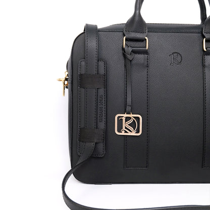 RAJAH Laptop Bag in Grained Black (Gold Hardware) - PU Leather