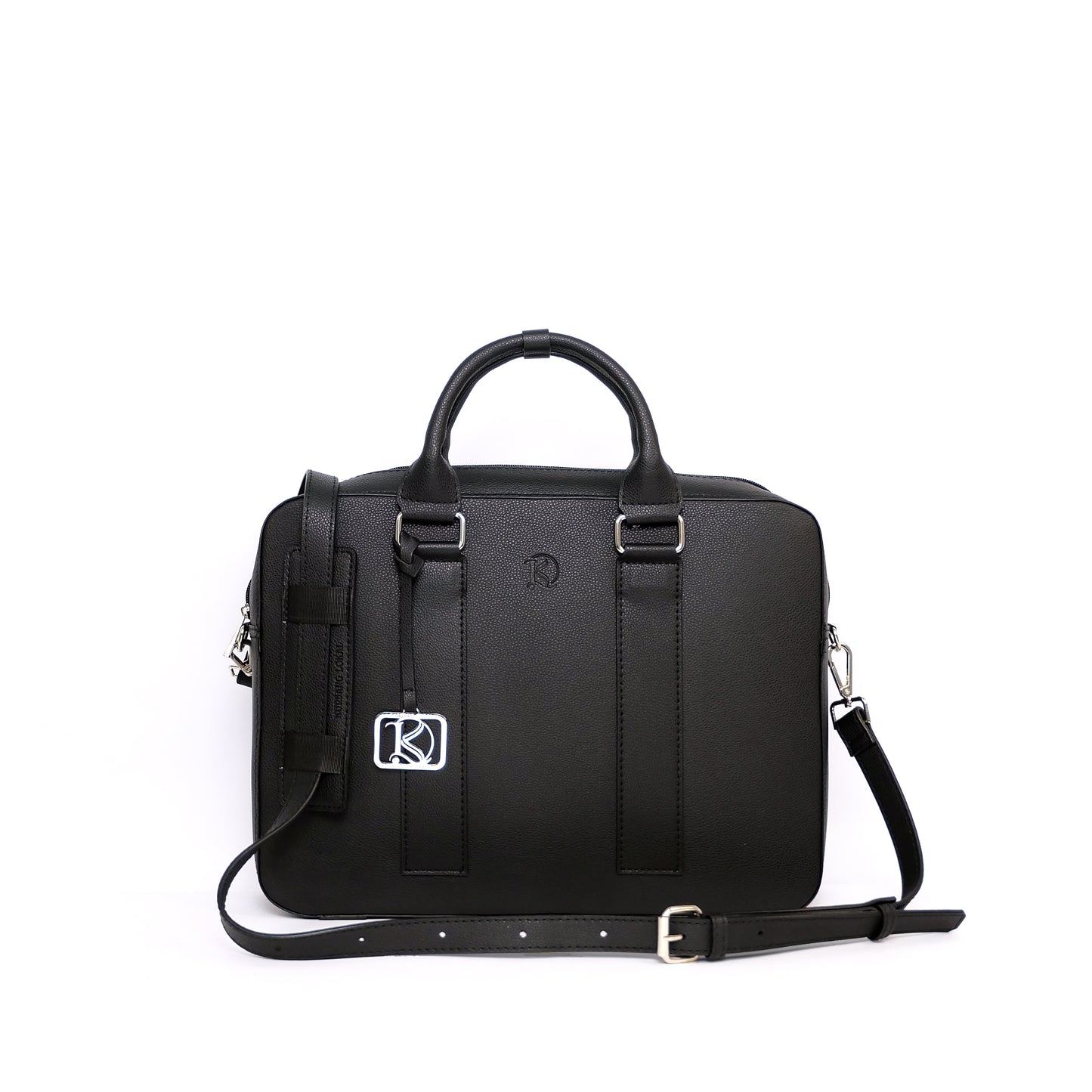 RAJAH Laptop Bag in Grained Black (Silver Hardware) - PU Leather