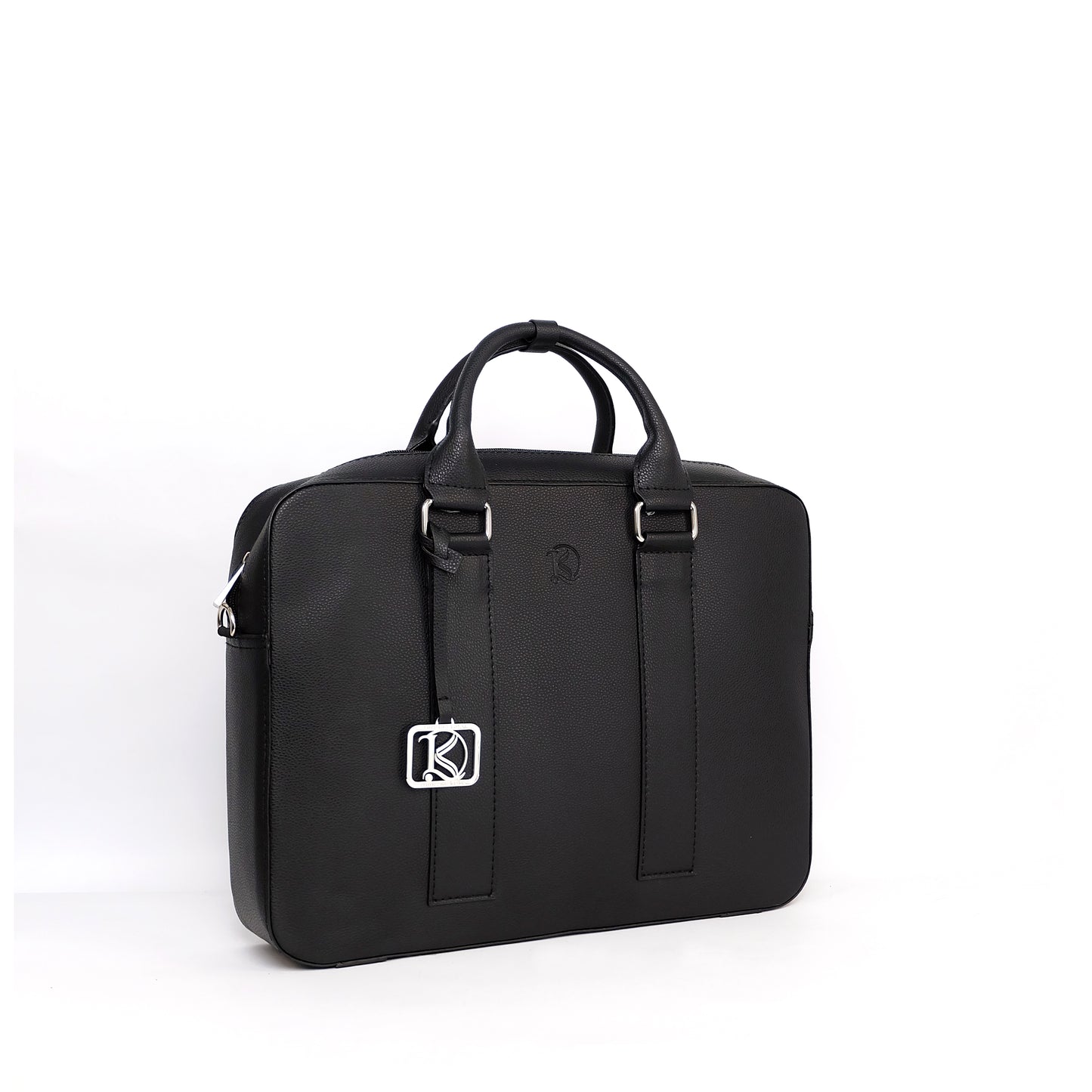 RAJAH Laptop Bag in Grained Black (Silver Hardware) - PU Leather