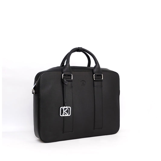 RAJAH Laptop Bag in Grained Black (Silver Hardware) - PU Leather