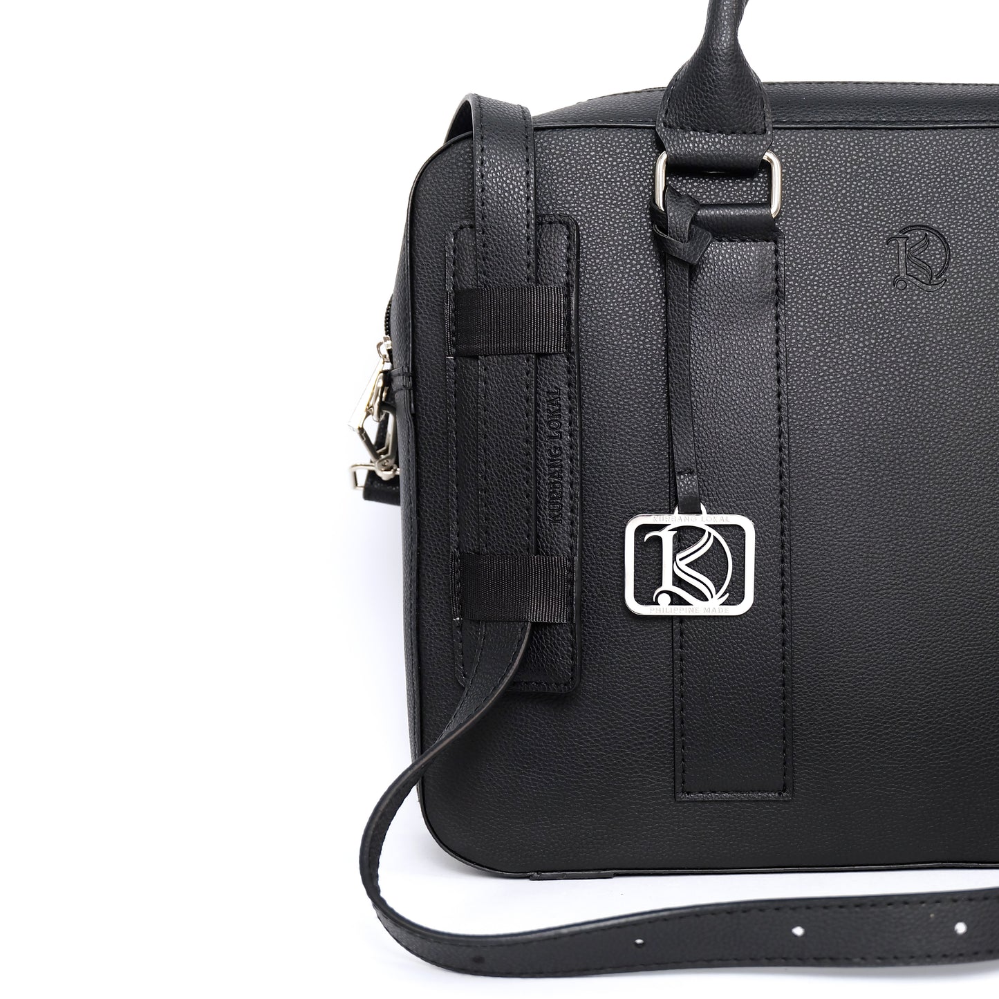 RAJAH Laptop Bag in Grained Black (Silver Hardware) - PU Leather