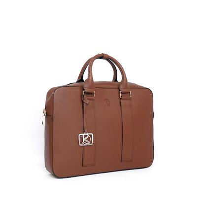 RAJAH Laptop Bag in Grained Choco (Gold Hardware) - PU Leather